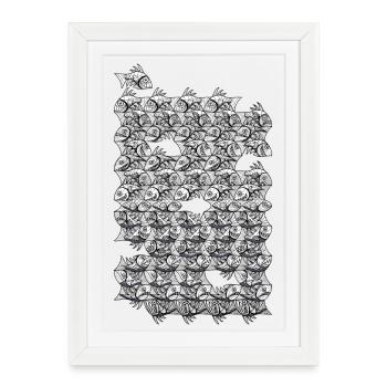 Poisson monochrome répété - Affiche encadrée (27 × 37 cm) - blanc - Devant