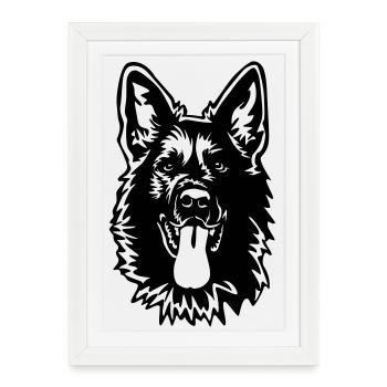 Tête de berger allemand - Affiche encadrée (27 × 37 cm) - blanc - Devant
