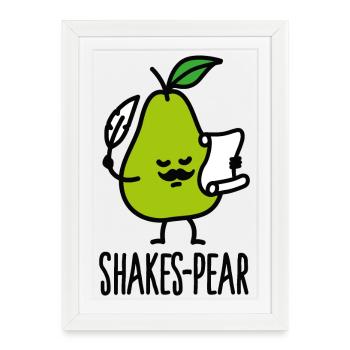 Shakes-Pear, Shakespeare drôle de dessin animé de jeu de mots de poire - Affiche encadrée (27 × 37 cm) - blanc - Devant