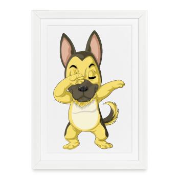 Dabbing Berger Allemand - Affiche encadrée (27 × 37 cm) - blanc - Devant