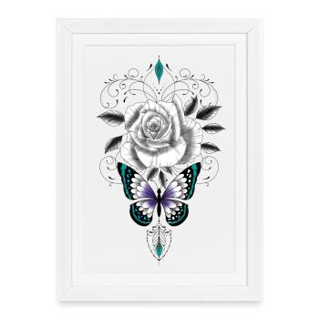 Pink Ornamental Butterfly - Framed poster (27 × 37 cm) - white - Front