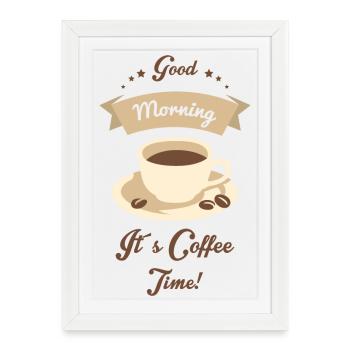 Bonjour, c’est l’heure du café - Affiche encadrée (27 × 37 cm) - blanc - Devant