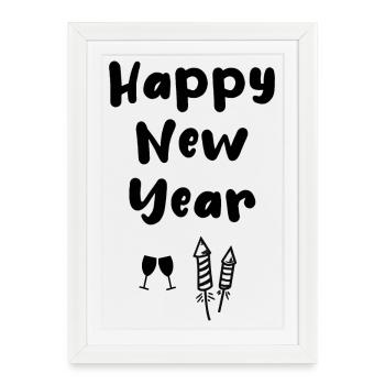 Réveillon du Nouvel An Bonne année - Affiche encadrée (27 × 37 cm) - blanc - Devant