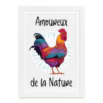 Amoureux de la Nature - Poule - Coq - Affiche encadrée (27 × 37 cm) - blanc - Devant