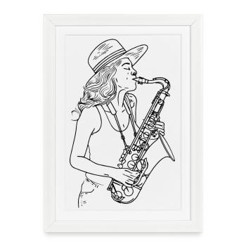 Saxophone Player Drawing - Framed poster (27 × 37 cm) - white - Front