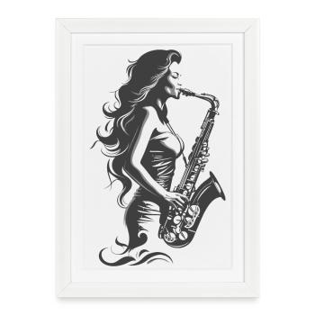 Saxophone Woman Drawing - Framed poster (27 × 37 cm) - white - Front