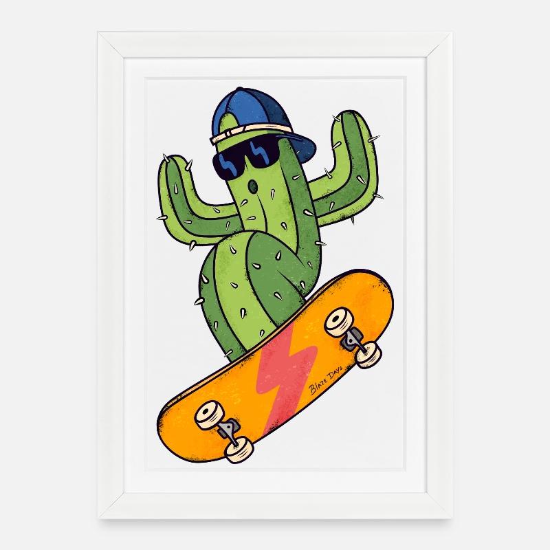 Cactus Skater - Framed poster (27 × 37 cm) - white