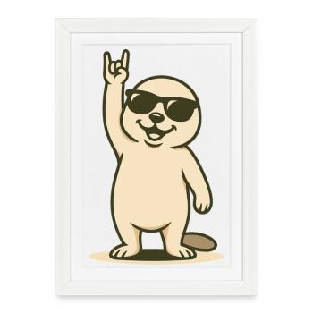 Bébé phoque cool avec pose de bascule - Affiche encadrée (27 × 37 cm) - blanc - Devant