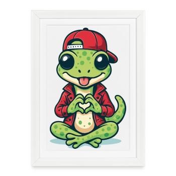 Amour Style Gecko - Affiche encadrée (27 × 37 cm) - blanc - Devant