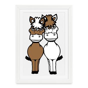 2 Chevaux Homme Femme Amoureux Amis Amour Équipe - Affiche encadrée (27 × 37 cm) - blanc - Devant
