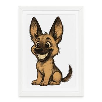 Funny Malinois Puppy Cartoon Cute Shepherd Dog - Framed poster (27 × 37 cm) - white - Front