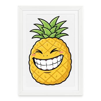 Sweet Pineapple Cartoon Summer Caribbean Fruit Joy - Framed poster (27 × 37 cm) - white - Front