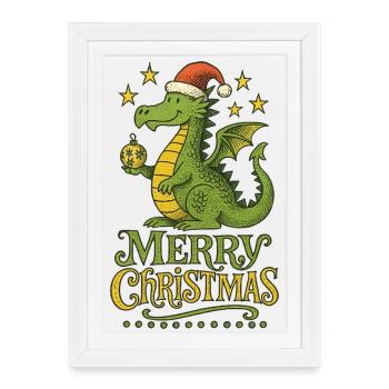 Dragon festif de Noël - Affiche encadrée (27 × 37 cm) - blanc - Devant