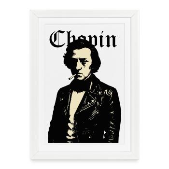 Chopin Noir Portrait En Cuir Rebelle - Affiche encadrée (27 × 37 cm) - blanc - Devant