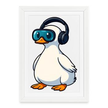 Mignon canard gamer gamer dessin animé réalité virtuelle - Affiche encadrée (27 × 37 cm) - blanc - Devant