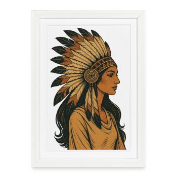 Indigenous Portrait with Feather Crown - Framed poster (27 × 37 cm) - white - Front