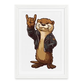 Rock Otter – Cool Otter in biker style - Framed poster (27 × 37 cm) - white - Front