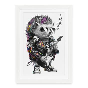 Hérisson punky avec guitare électrique - Affiche encadrée (27 × 37 cm) - blanc - Devant