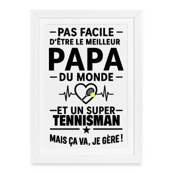 Cœur + Tennis – Super Papa Tennisman - Affiche encadrée (27 × 37 cm) - blanc - Devant