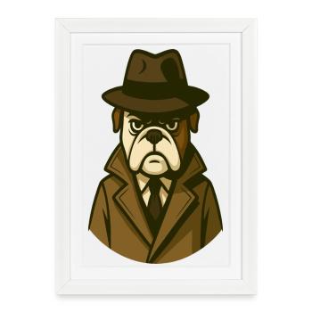 Détective Bouledogue en trench-coat classique du noir - Affiche encadrée (27 × 37 cm) - blanc - Devant