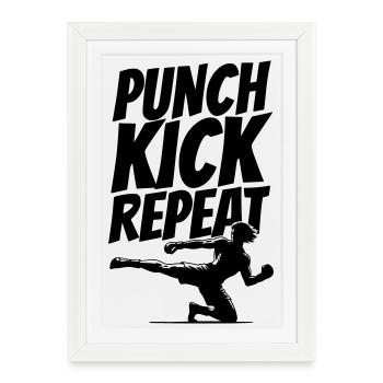 Graphique de kickboxer avec texte de répétition de coup de pied - Affiche encadrée (27 × 37 cm) - blanc - Devant