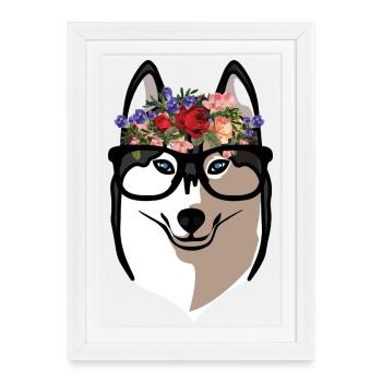 Adoratrice de la mère du chien en couronne de husky sibérien - Affiche encadrée (27 × 37 cm) - blanc - Devant