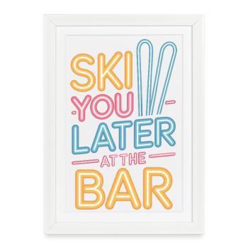 Skier plus tard au bar après ski bar - Affiche encadrée (27 × 37 cm) - blanc - Devant