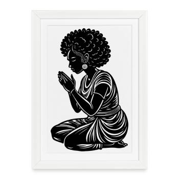 Femme afro prie - Affiche encadrée (27 × 37 cm) - blanc - Devant