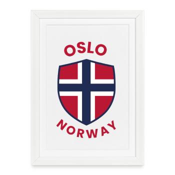 Bouclier de Norvège d’Oslo avec drapeau - Affiche encadrée (27 × 37 cm) - blanc - Devant