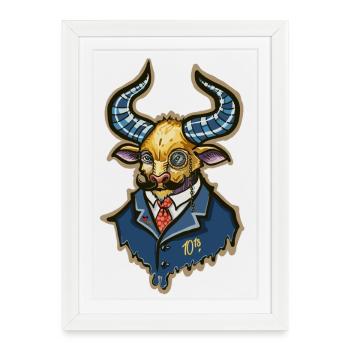 Taureau Aristo Steampunk - Affiche encadrée (27 × 37 cm) - blanc - Devant