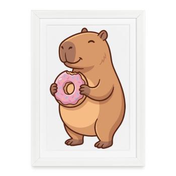 Capybara with donut cute animal motif - Framed poster (27 × 37 cm) - white - Front