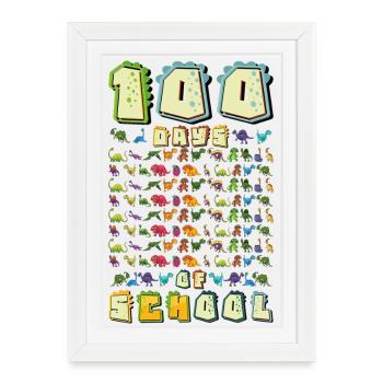 100 Days of School Dinosaur Gifts - Framed poster (27 × 37 cm) - white - Front