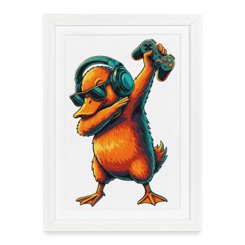 Gamer Duck Bird Playing Video Games Art - Framed poster (27 × 37 cm) - white - Front