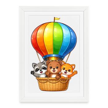 Hot Air Balloon Animals Motif Cartoon Kids - Framed poster (27 × 37 cm) - white - Front