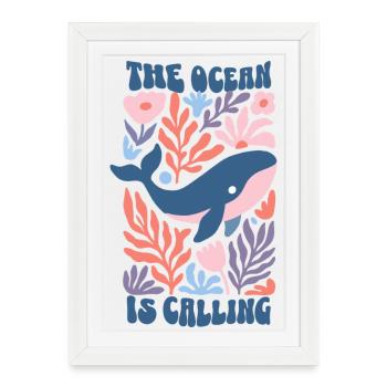 L’océan appelle - Fleurs Bohèmes de baleines rétro - Affiche encadrée (27 × 37 cm) - blanc - Devant