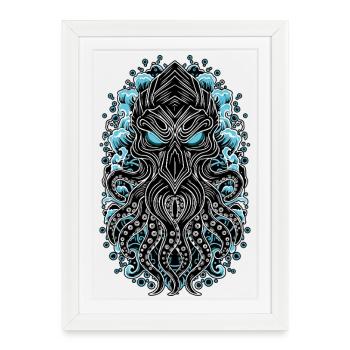 Blue and Black Abyssal Kraken Cthulhu Mask Totem - Framed poster (27 × 37 cm) - white - Front