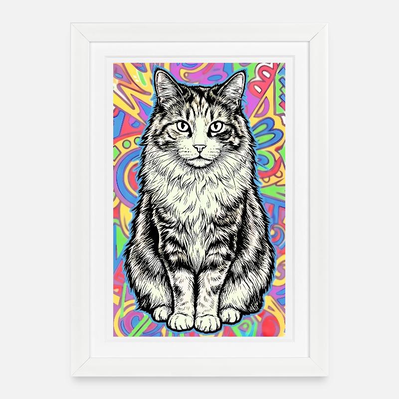 chat - Affiche encadrée (27 × 37 cm) - blanc