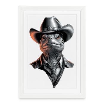 Cowboy turtle with hat and suit - Framed poster (27 × 37 cm) - white - Front