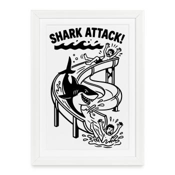 Shark Attack Shark Attack Slide Outdoor Pool Swimming - Framed poster (27 × 37 cm) - white - Front