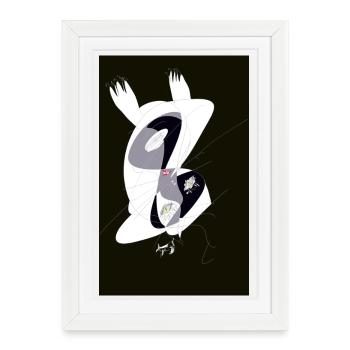 Chat honteux qui fait le poirier sur les mains - Affiche encadrée (27 × 37 cm) - blanc - Devant