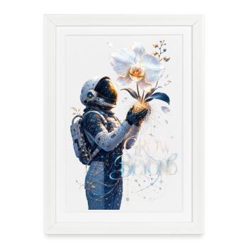 Astronaut and Flower Growing Beyond - Framed poster (27 × 37 cm) - white - Front