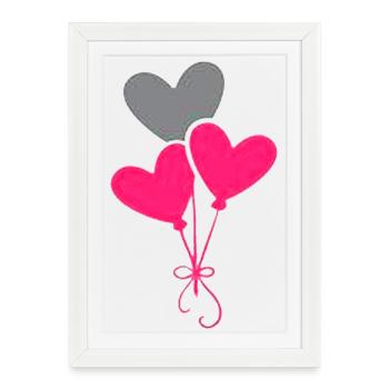 Heart Balloons Love - Framed poster (27 × 37 cm) - white - Front