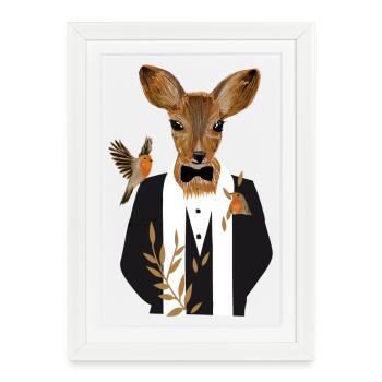 Un cerf dans un smoking noir - Affiche encadrée (27 × 37 cm) - blanc - Devant