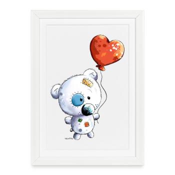 Mignon ours blanc avec un ballon - Affiche encadrée (27 × 37 cm) - blanc - Devant