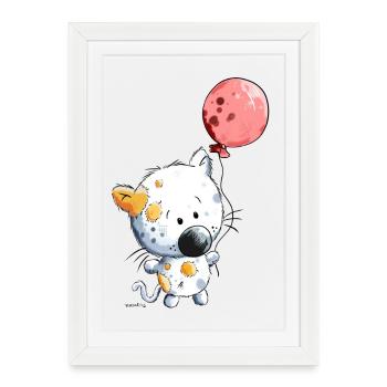 Cat with balloon - Framed poster (27 × 37 cm) - white - Front