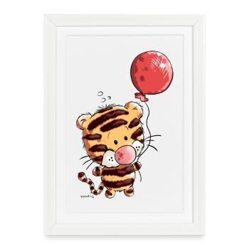Tiger with balloon - Framed poster (27 × 37 cm) - white - Front