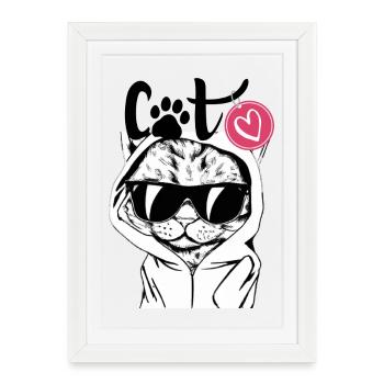 Sweat à capuche pour chat avec lunettes de soleil - Affiche encadrée (27 × 37 cm) - blanc - Devant