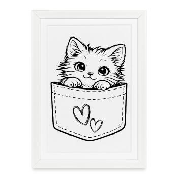 Chat dans la poche - Affiche encadrée (27 × 37 cm) - blanc - Devant