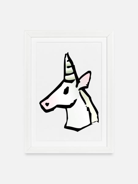 Einhorn - Gerahmtes Poster (27 × 37 cm) - Weiß