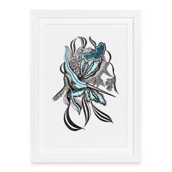 Indigo Flower Line Design - Framed poster (27 × 37 cm) - white - Front